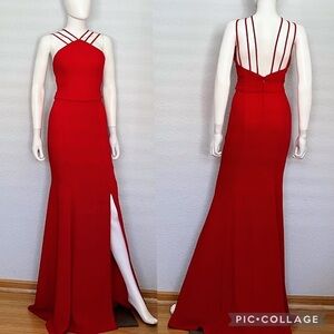 SALE🔥NWT WOMEN LONG PROM‎ DRESS HALTER NECK LINED SPAGHETTI STRAPS FRONT SLIT